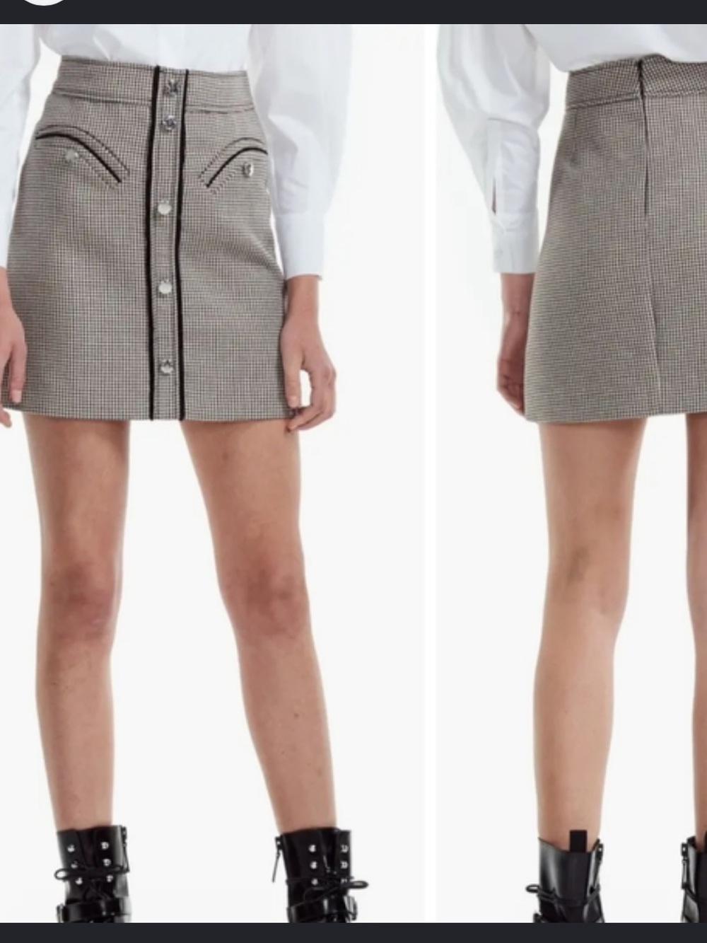 Maje Tan Houndstooth Mini Skirt with Front Buttons